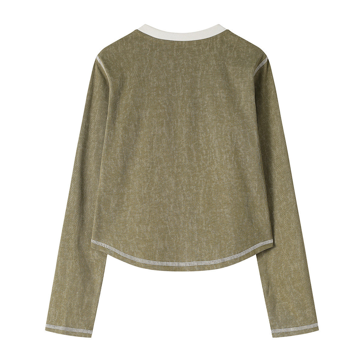 モード系 【2色展開】配色リブ切替 ロゴロングスリーブTシャツ