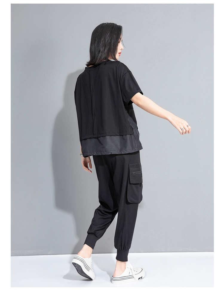 モード系 ワークポケットデザインで魅せるモードTシャツ｜スポーティ＆シティライクなセットアップ風トップス