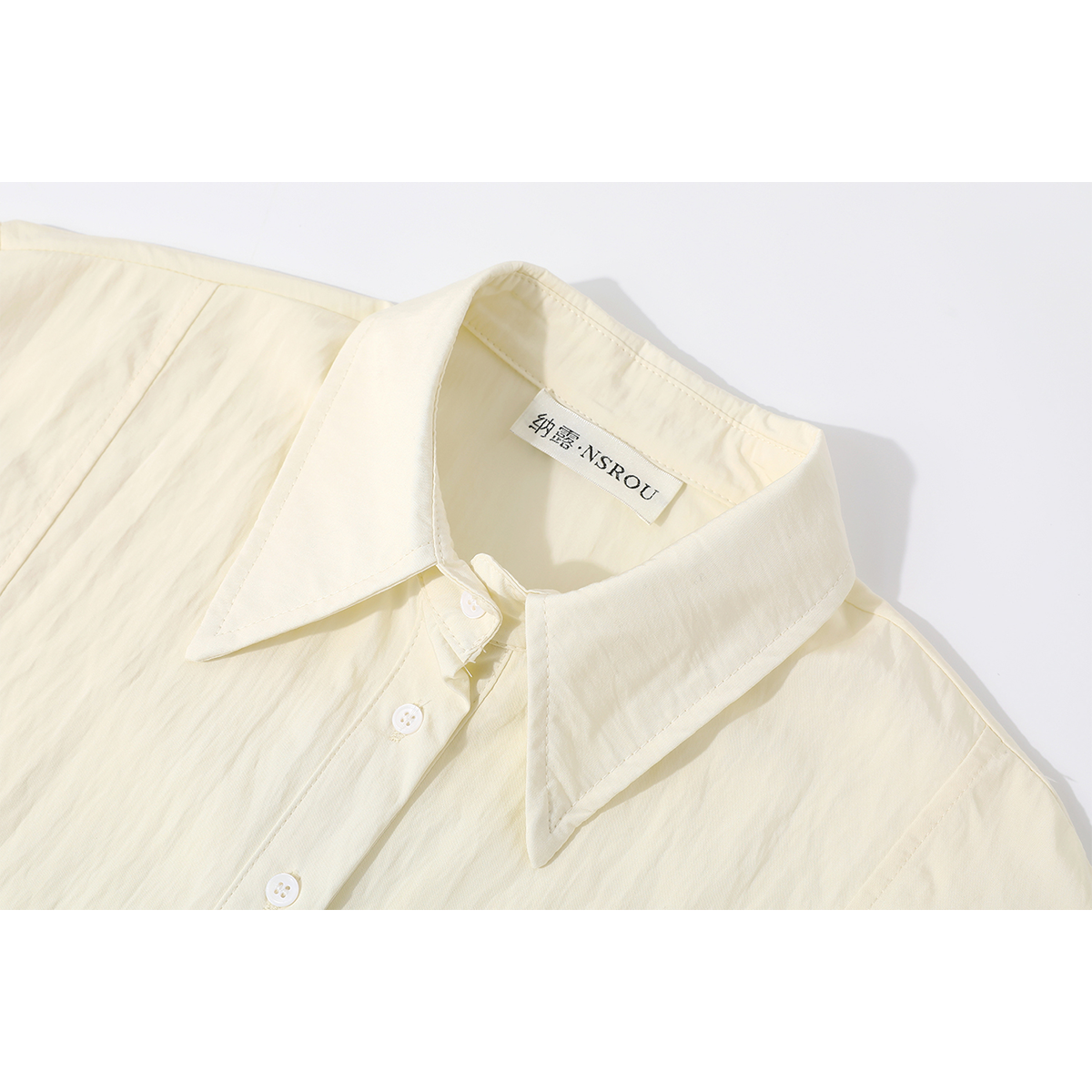 モード系 【M〜XL相当】レース切替 ショート丈シャツ｜レディース シアー レース ブラウス