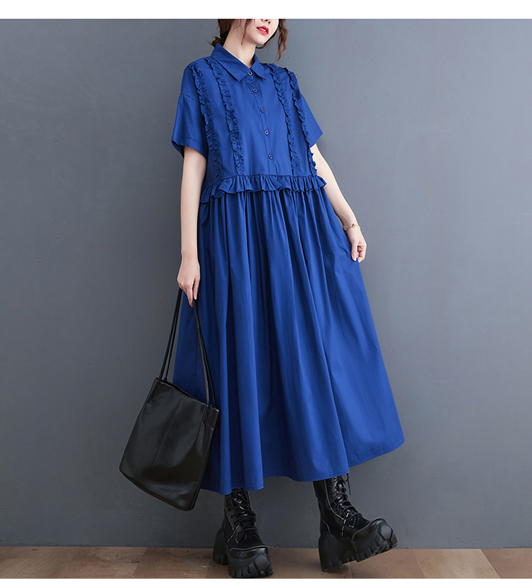 モード系 シルエットで魅せる無地シャツワンピース｜上品フリル×体型カバー×2色展開