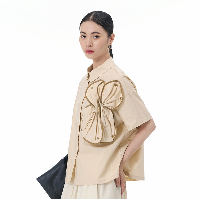 モード系 【立体フリルで魅せる】アシンメトリーフリルシャツブラウス（全5色）
