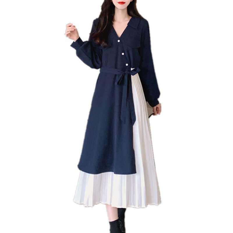 モード系ファッション レイヤード風シャツワンピース