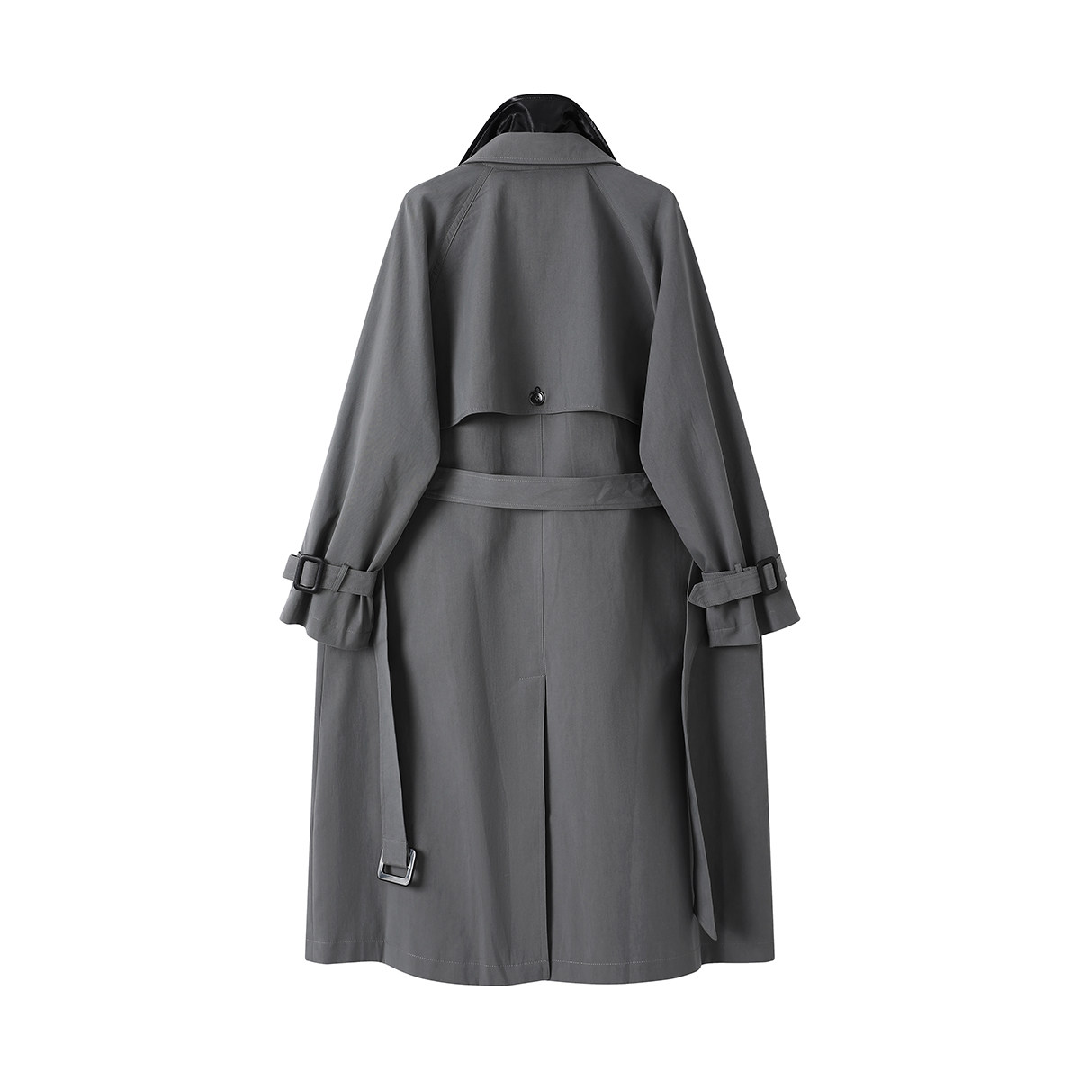 モード系 【M〜XL相当】異素材カラー切替 襟付きトレンチ風ロングアウター