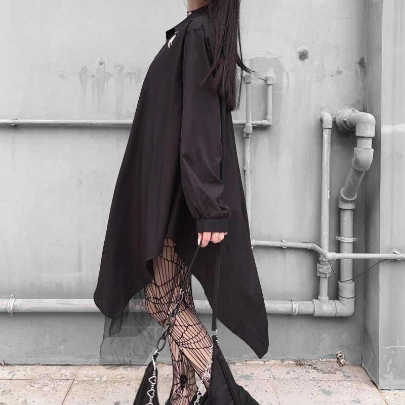 モード系ファッション ゴシックロングシャツワンピース
