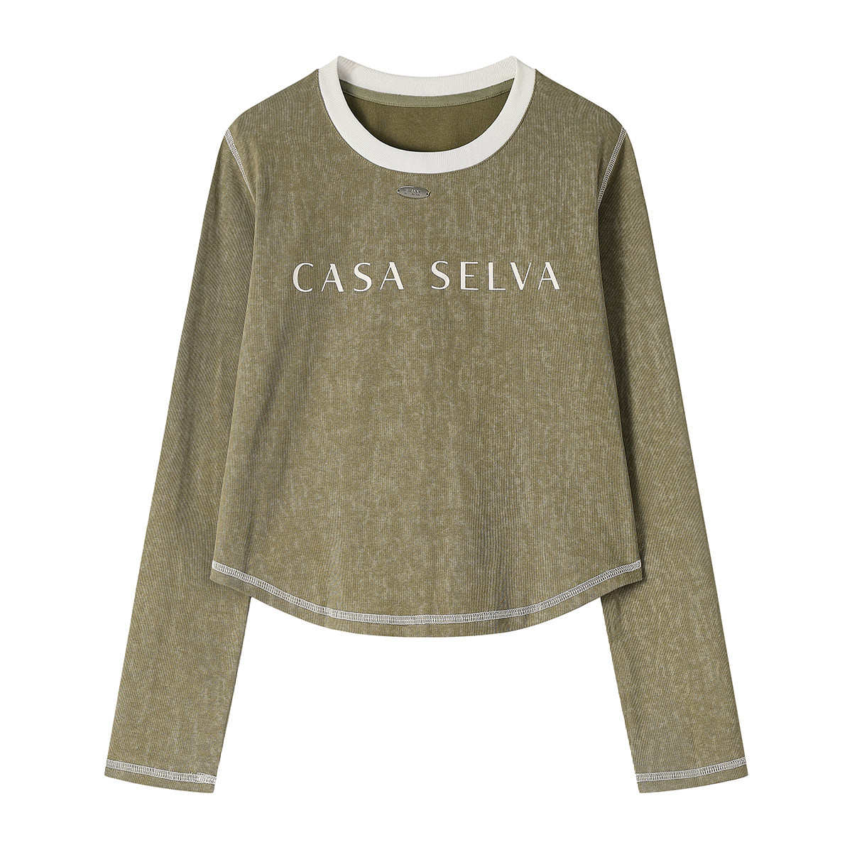 モード系 【2色展開】配色リブ切替 ロゴロングスリーブTシャツ