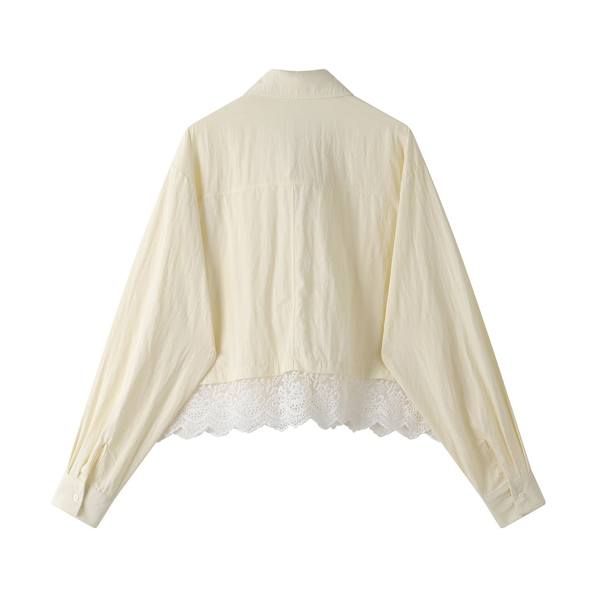 モード系 【M〜XL相当】レース切替 ショート丈シャツ｜レディース シアー レース ブラウス