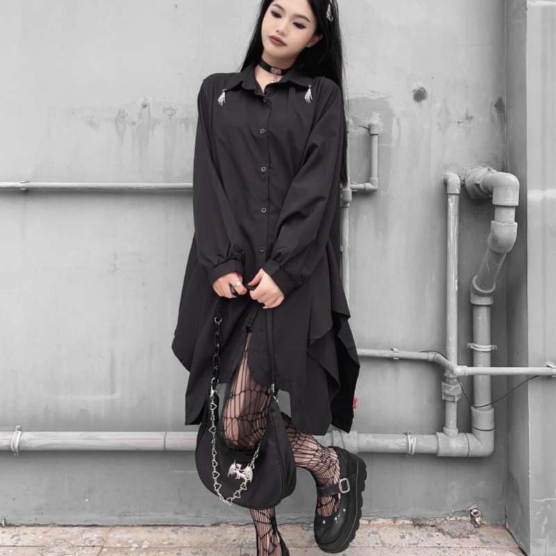 モード系ファッション ゴシックロングシャツワンピース