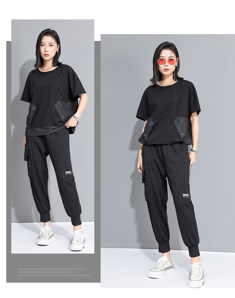 モード系 ワークポケットデザインで魅せるモードTシャツ｜スポーティ＆シティライクなセットアップ風トップス