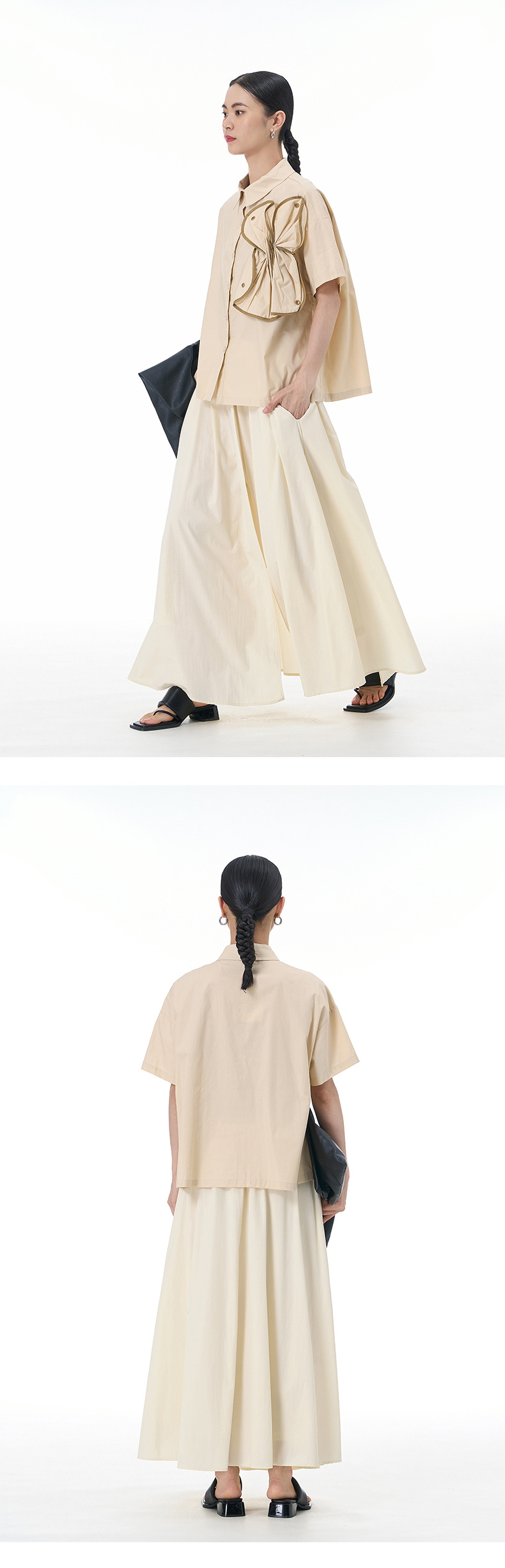 モード系 【立体フリルで魅せる】アシンメトリーフリルシャツブラウス（全5色）