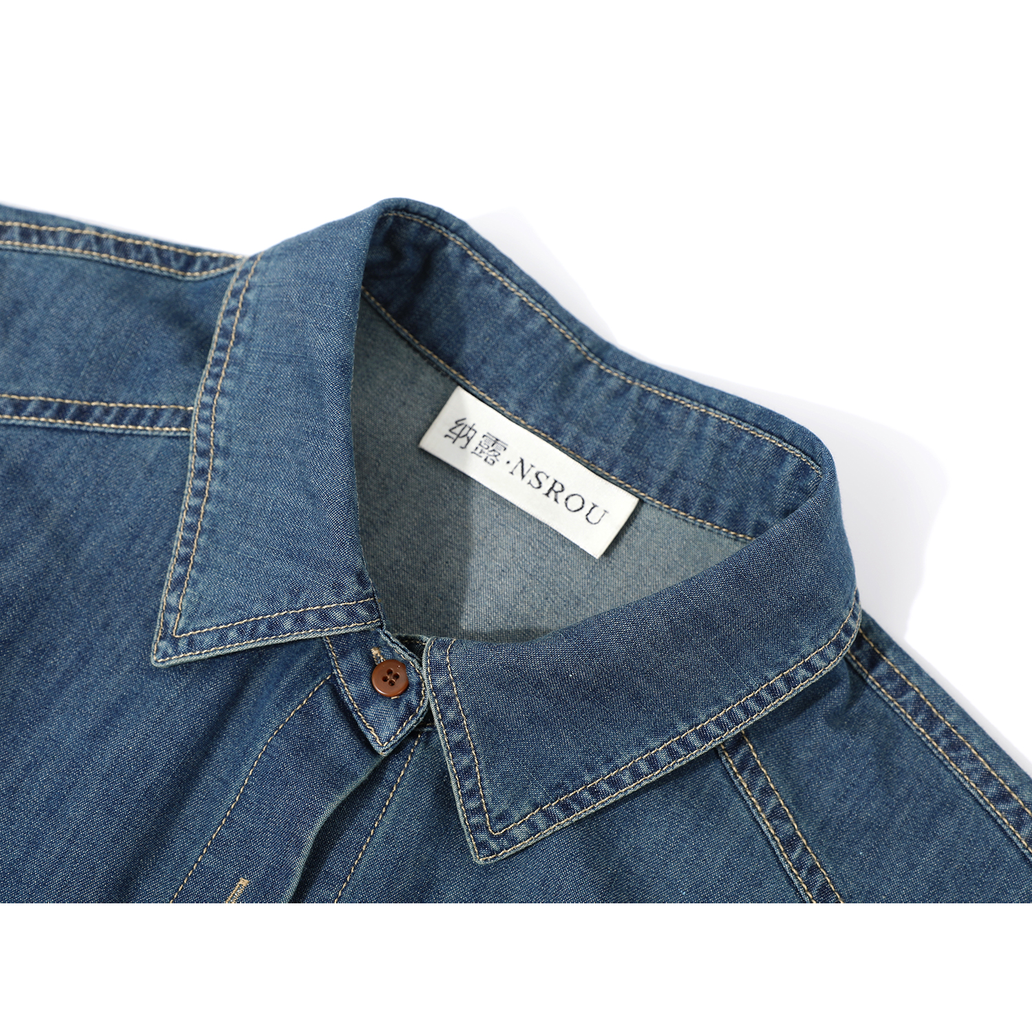 モード系 【S・M展開】リブ切替スカーフデザイン デニムシャツトップス