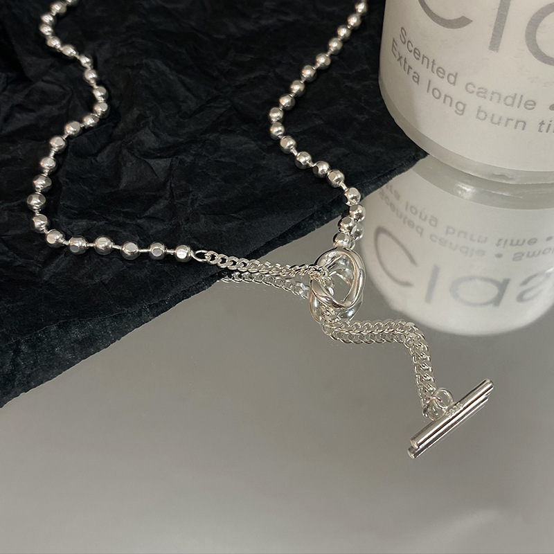 モード系 【S925】2wayトグルチェーン×ボールチェーン シルバーネックレス