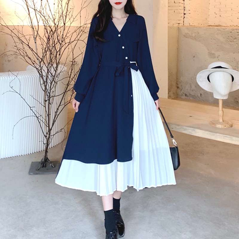 モード系ファッション レイヤード風シャツワンピース