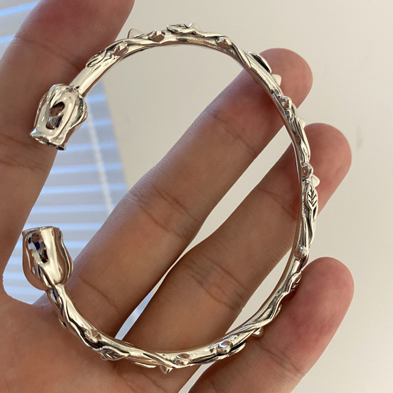 モード系 【S925】ローズモチーフ ヴィンテージシルバーバングル