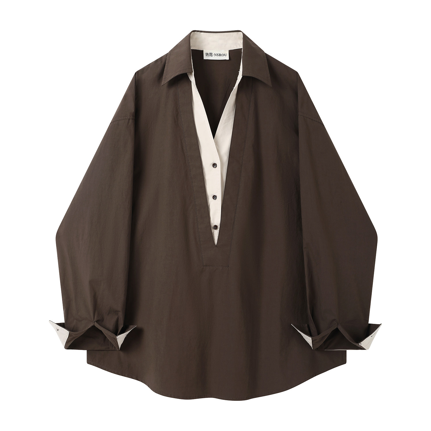 モード系 配色切替 スキッパーシャツ｜バイカラーデザイン 長袖シャツ レディース モード 通勤 オフィス