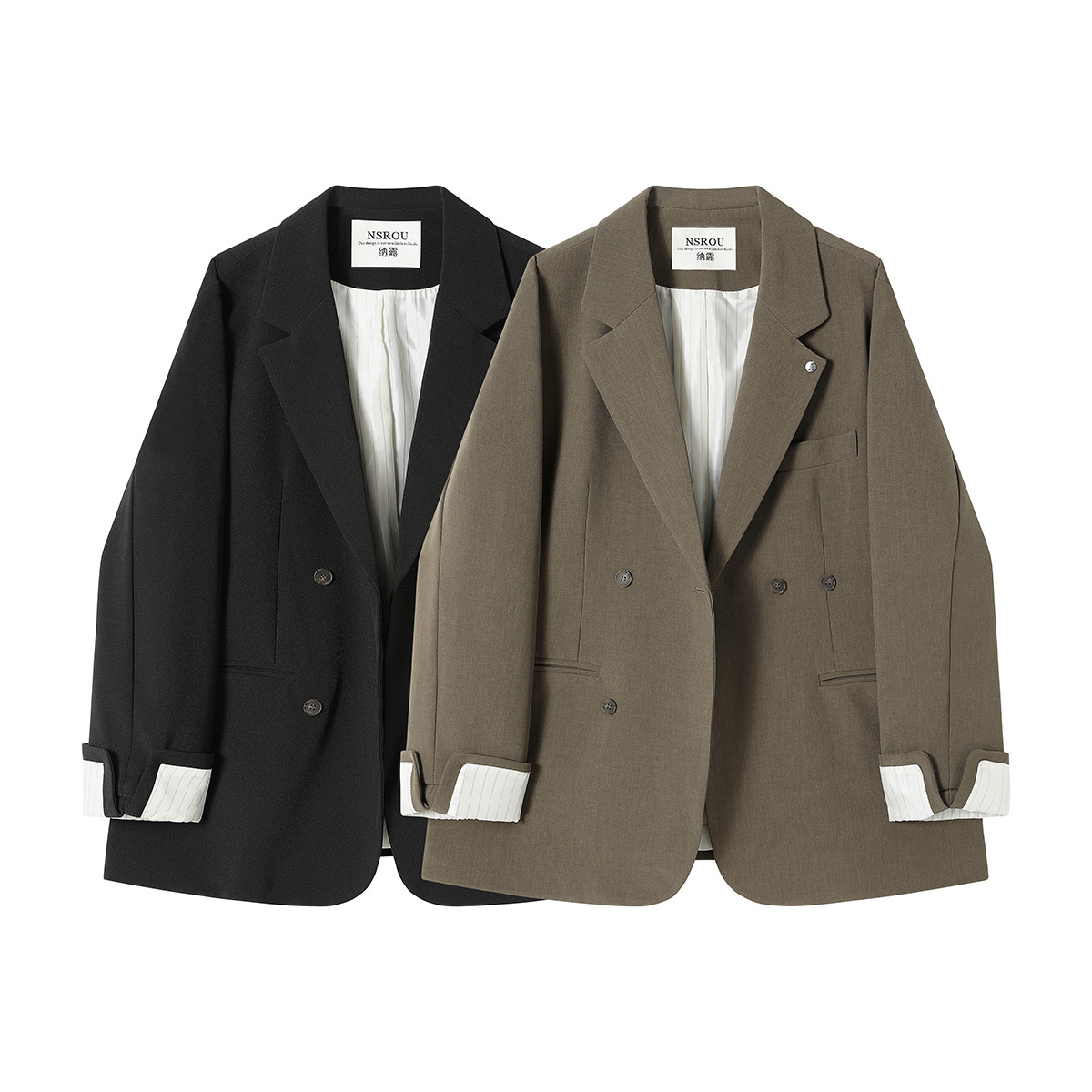 モード系 M〜XL対応】ダブルブレスト テーラードライトジャケット（ブラック／カーキ）