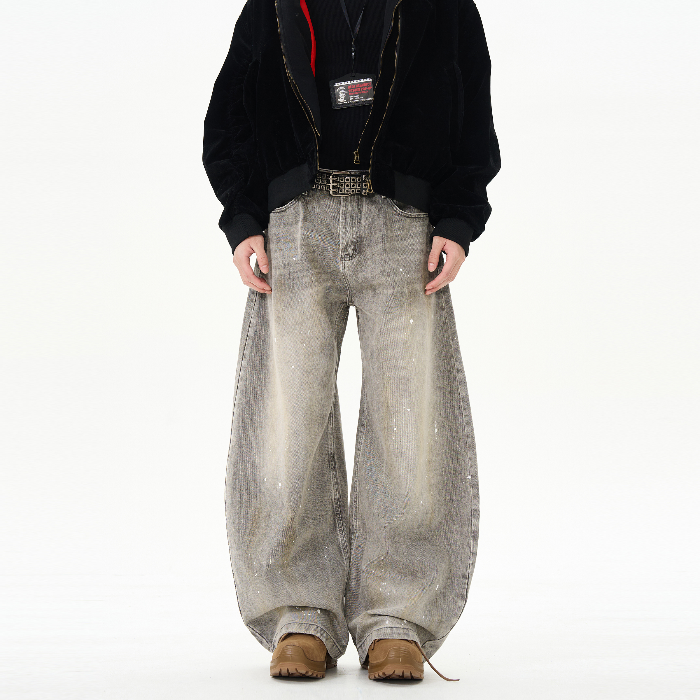 モード系 ペイントスプラッシュワイドデニムパンツ