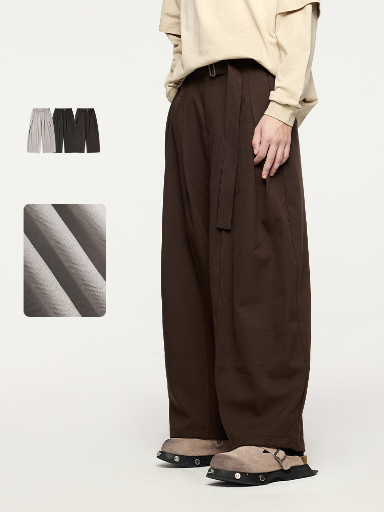 メンズカジュアルスーツ メンズ ワイドパンツ ベルト付き 秋冬 全3色