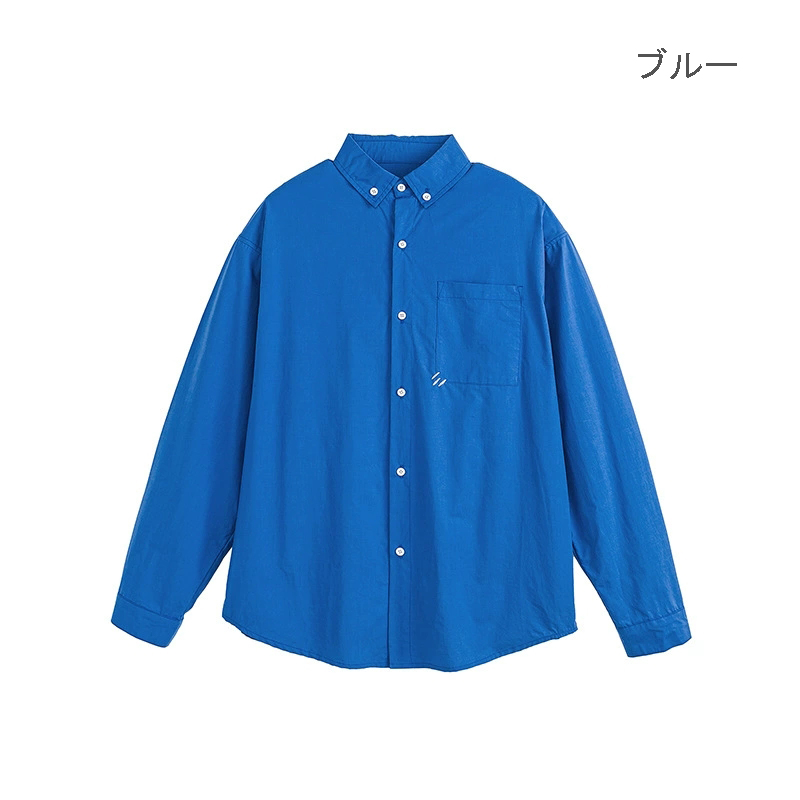 メンズカジュアルスーツ 長袖 無地 ワイシャツ ボタンダウン ブルー