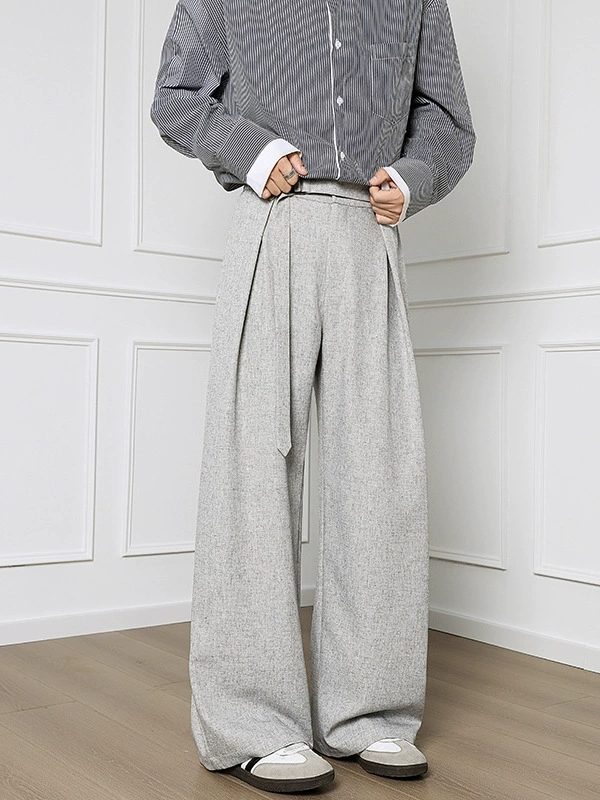 メンズカジュアルスーツ メンズ グレー ワイドパンツ タック入り カジュアル スラックス