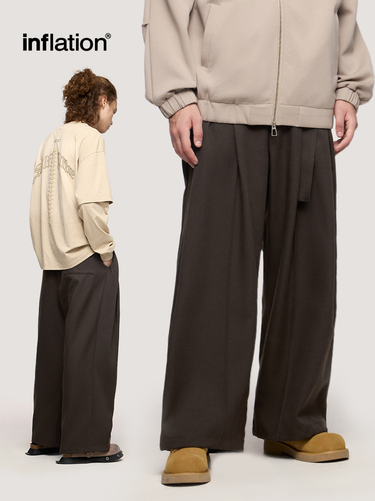 メンズカジュアルスーツ メンズ ワイドパンツ ベルト付き 秋冬 全3色