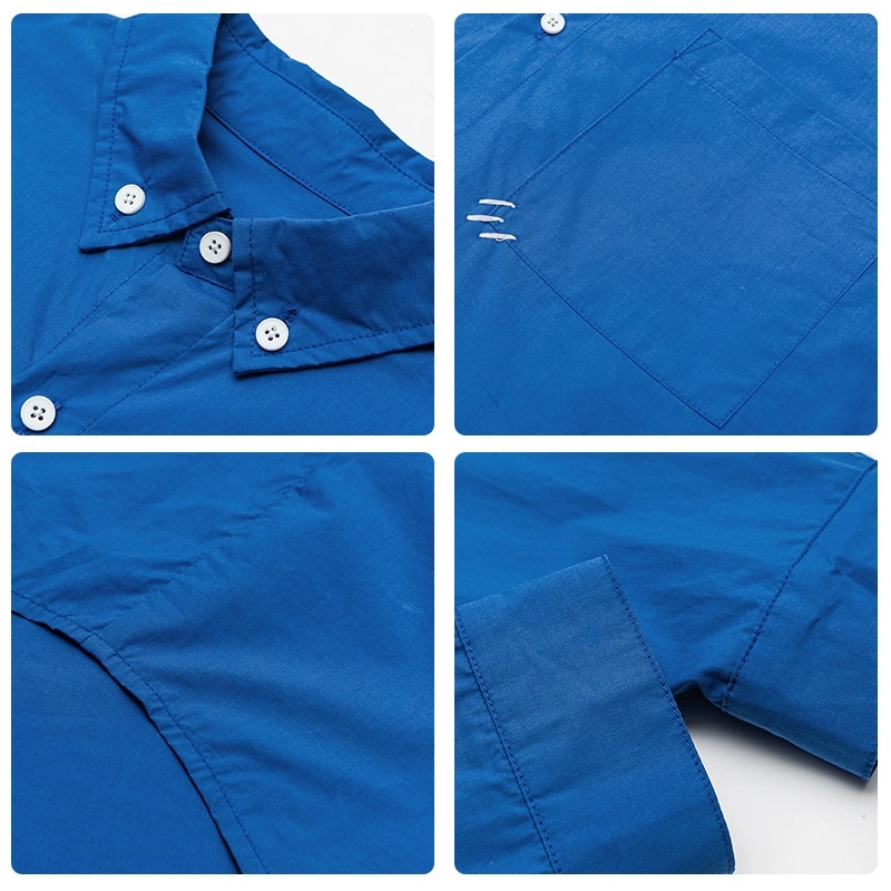 メンズカジュアルスーツ 長袖 無地 ワイシャツ ボタンダウン ブルー