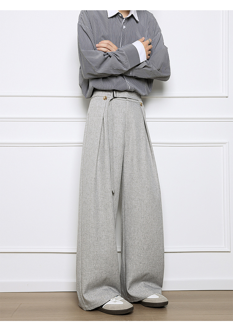 メンズカジュアルスーツ メンズ グレー ワイドパンツ タック入り カジュアル スラックス