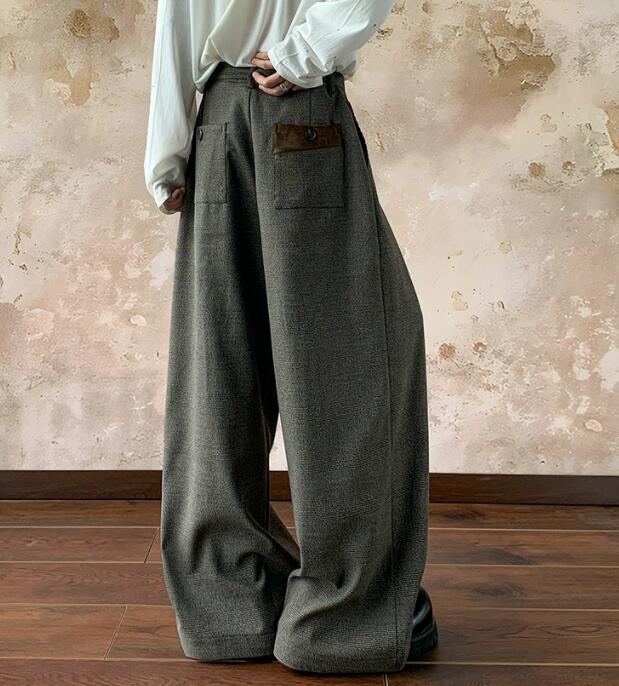 メンズカジュアルスーツ メンズ ワイドスラックス グレー 極太パンツ