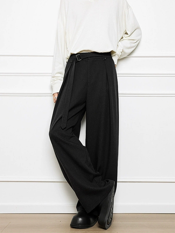 メンズカジュアルスーツ メンズ グレー ワイドパンツ タック入り カジュアル スラックス