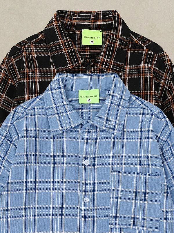 メンズカジュアルスーツ チェック柄長袖シャツ メンズカジュアル 全2色