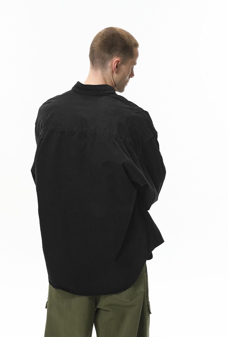 メンズカジュアルスーツ 男性用 秋新作 作業風 洗い加工 長袖襟付きシャツ