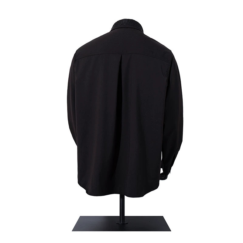 メンズカジュアルスーツ 刺繍入り長袖シャツ白黒二色展開