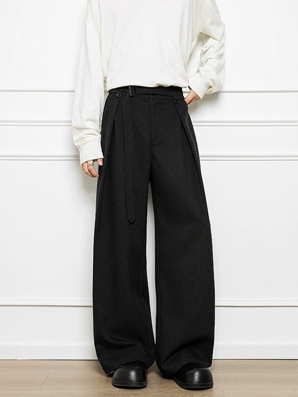 メンズカジュアルスーツ メンズ グレー ワイドパンツ タック入り カジュアル スラックス