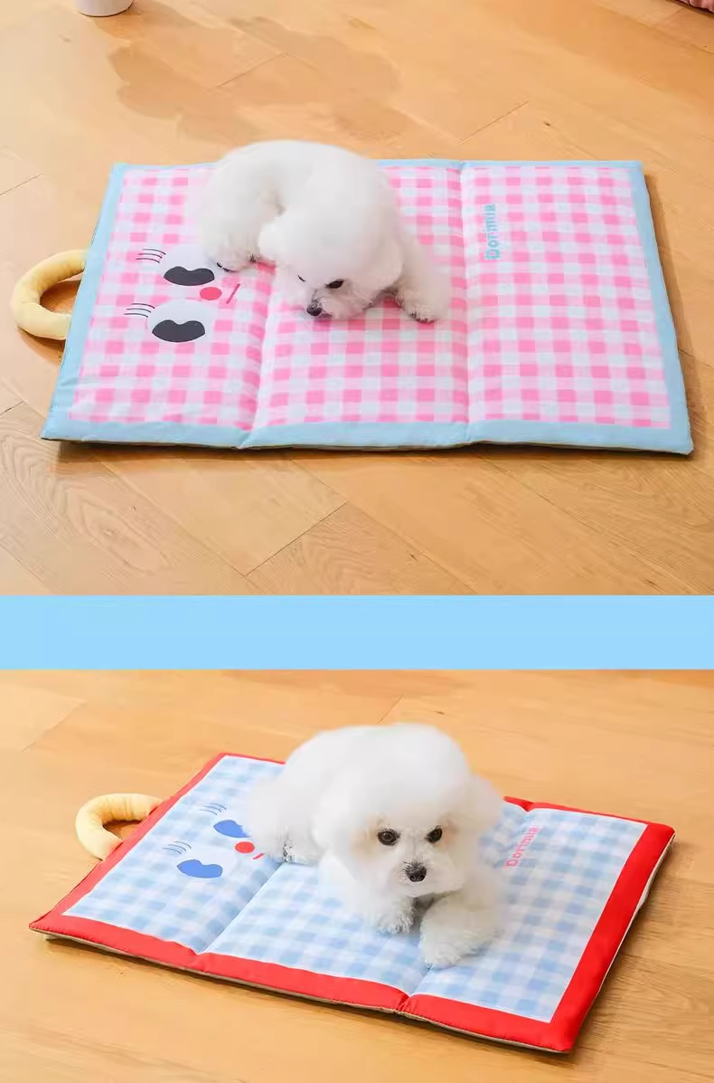 ペットマット 可愛い顔付きチェック柄クッション犬用寝具マット