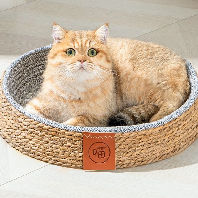 ペットマット 天然蒲草編み猫の寝床