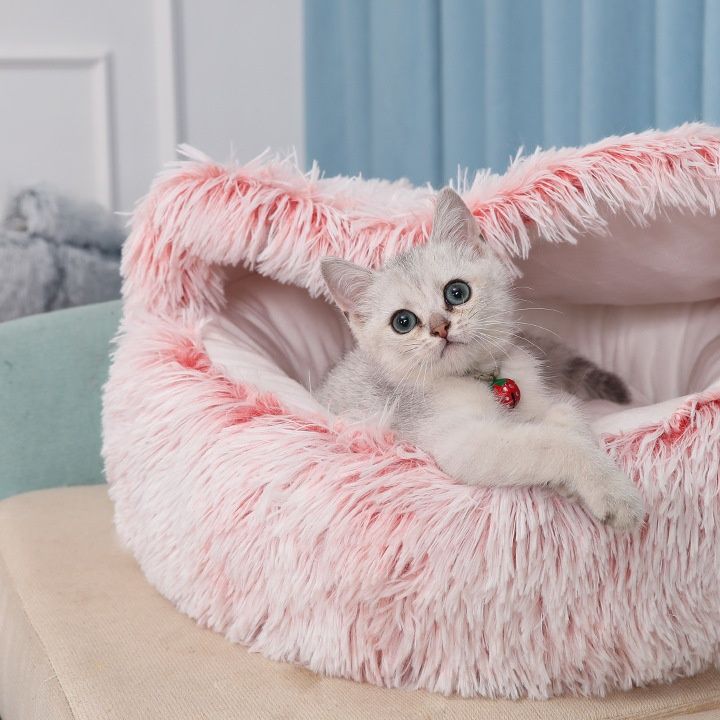 ペットマット 犬猫兼用 ふわふわ長毛円形包み込みペットベッド