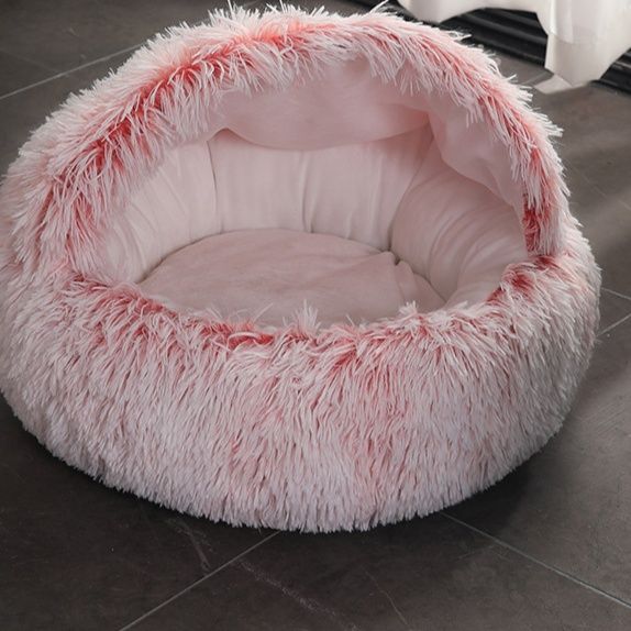 ペットマット 犬猫兼用 ふわふわ長毛円形包み込みペットベッド