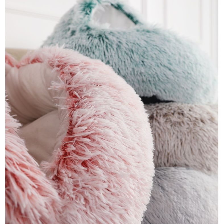 ペットマット 犬猫兼用 ふわふわ長毛円形包み込みペットベッド