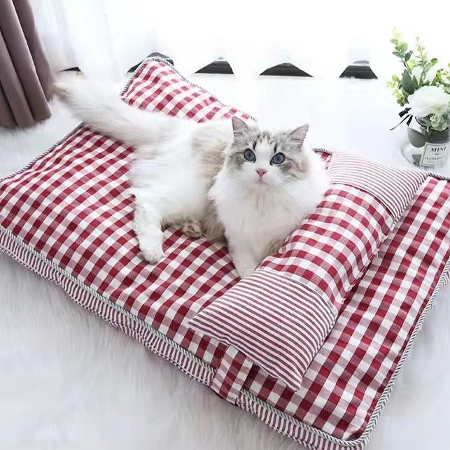 ペットマット 猫用 ふんわりチェック柄寝床マット