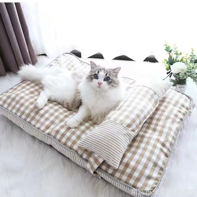 ペットマット 猫用 ふんわりチェック柄寝床マット