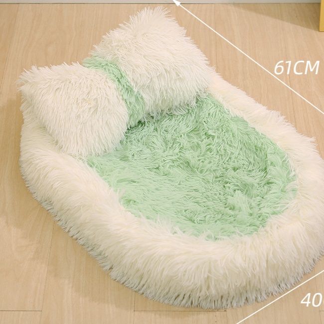 ペットマット 猫用 ふわふわ長毛楕円形首枕付き保温マット