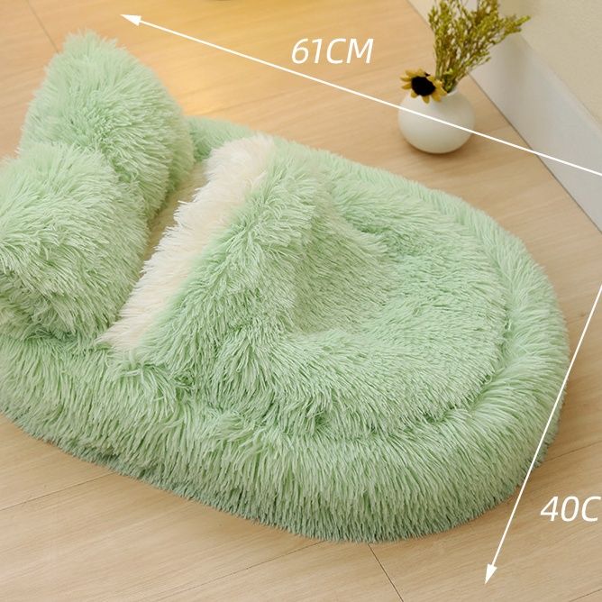 ペットマット 猫用 ふわふわ長毛楕円形首枕付き保温マット