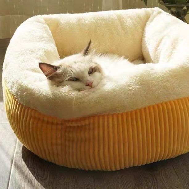 ペットマット 猫用 もちもち立体縫製の丸型包み込みマット