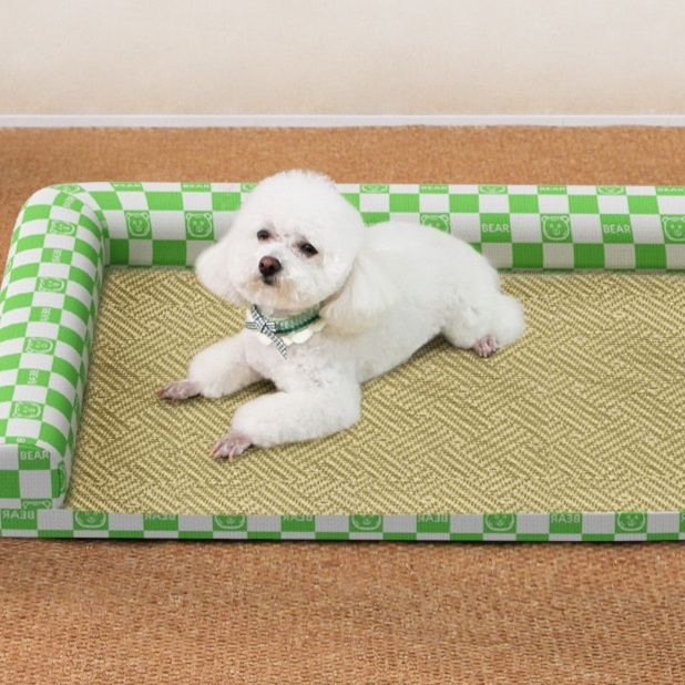 ペットマット 籐織り素材の背もたれ付き犬用冷感