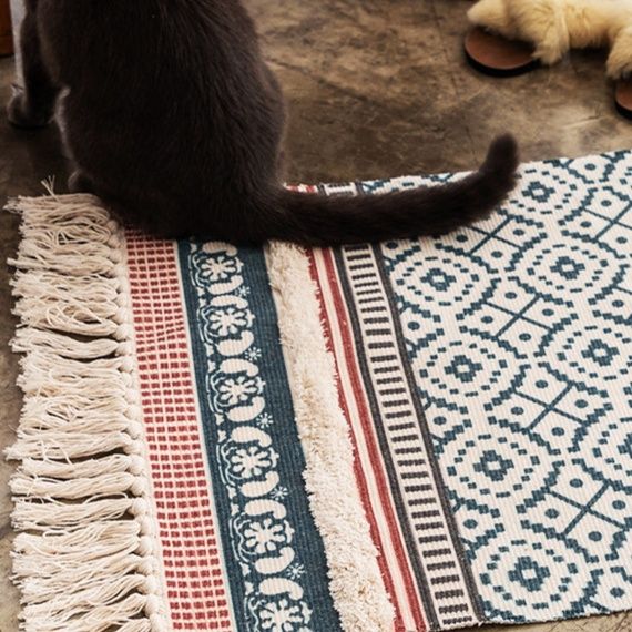 ペットマット 幾何学模様のフリンジ付き猫用