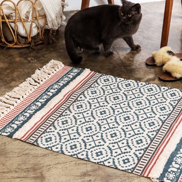 ペットマット 幾何学模様のフリンジ付き猫用
