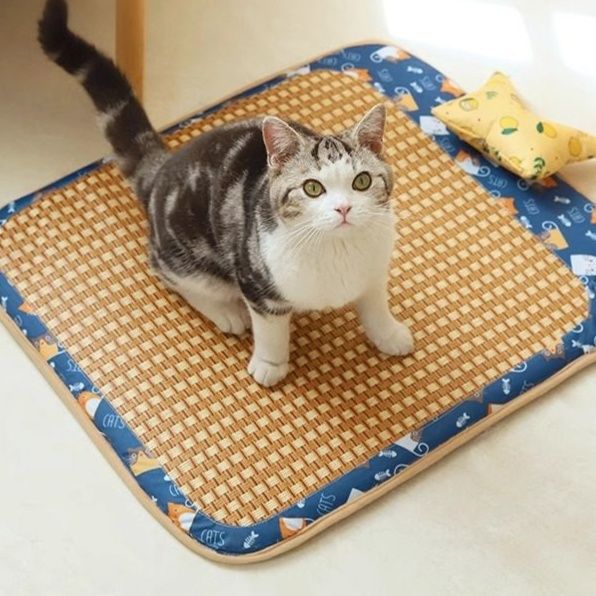ペットマット 天然籐編みひんやり猫寝床マット