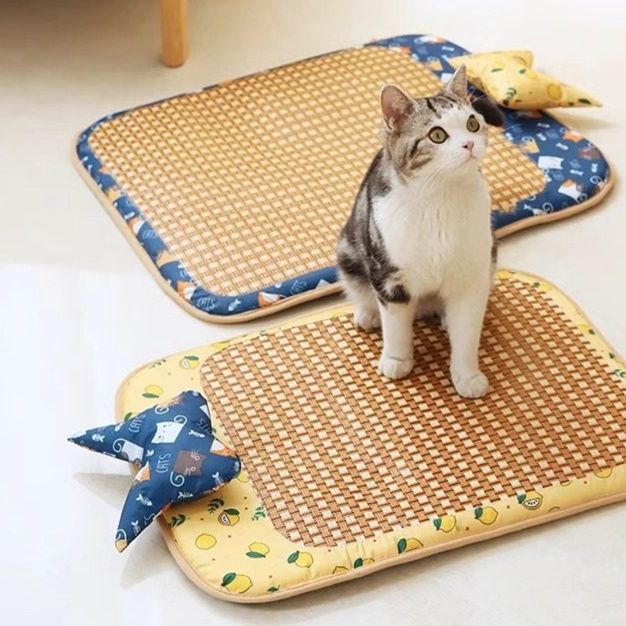 ペットマット 天然籐編みひんやり猫寝床マット