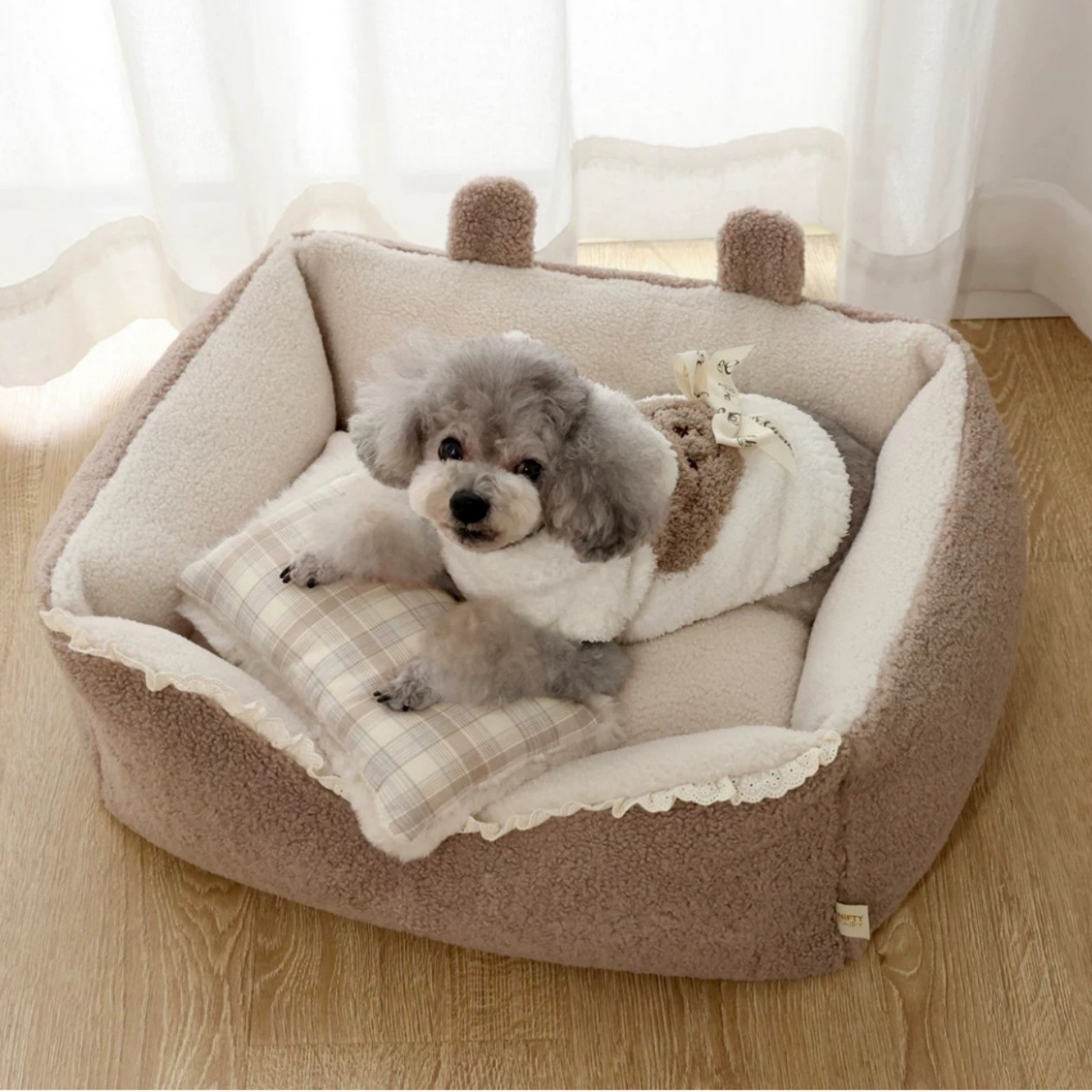 ペットマット 可愛い耳付きソファ型ふわもこ犬用ベッド