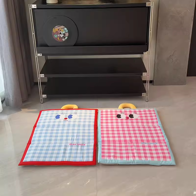 ペットマット 可愛い顔付きチェック柄クッション犬用寝具マット