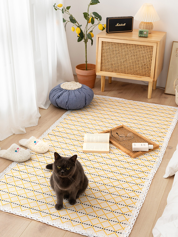 ペットマット 北欧風チェック柄編み込み猫用ペットマット